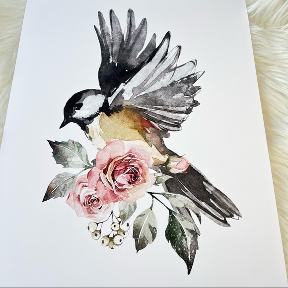 Chickadee Cute Bird Wall Art Print Poster Illustration Unframed - Picture 13 of 16